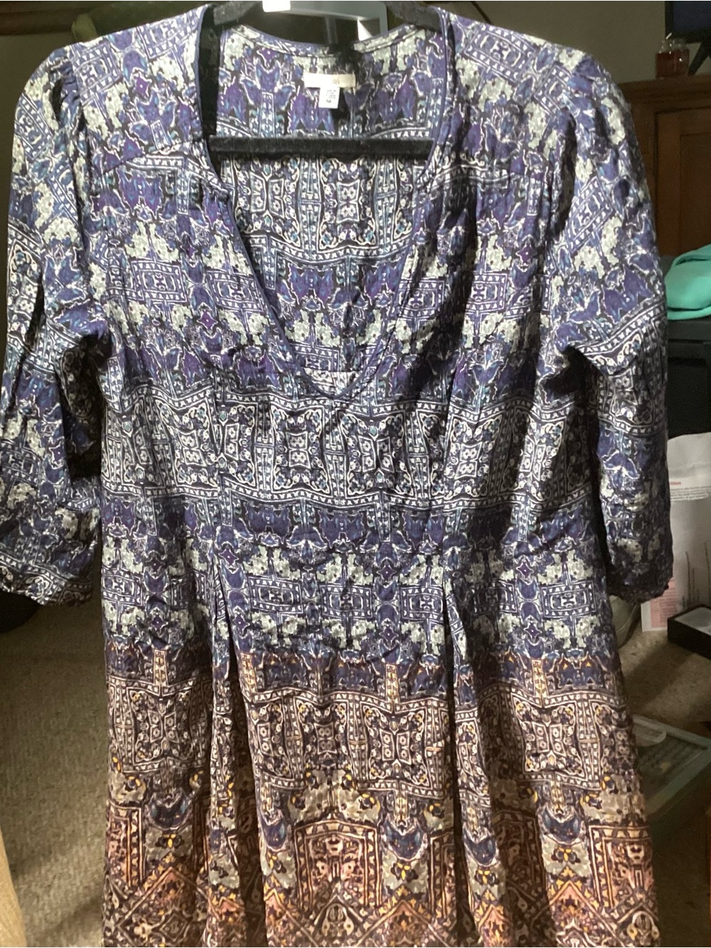 Ecote Purple Multi Patterned V-Neck Blouse
